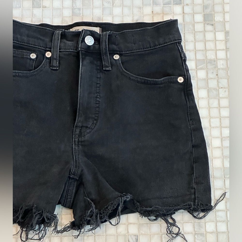 Madewell Black High Rise Denim Shorts with Frayed Hem - Picture 3 of 9
